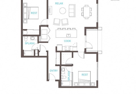 Two Bed Two Bath Floor Plan Two Bed Two Bath Floor Plan at Vue 22 Apartments, Bellevue, 98007